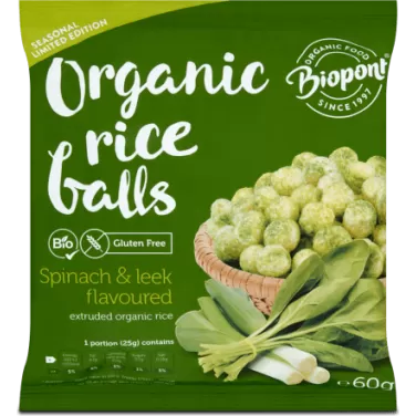 Bio rizsgolyó spenóttal és póréhagymával 60 g