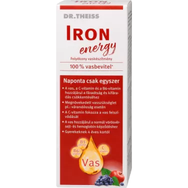 Dr.Theiss iron energy folyékony étrend-kiegészítő vassal és vitaminokkal, édesítőszerrel 250 ml
