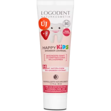 Logodent bio happy kids fluoridmentes gyermek foggél eper kivonattal 50 ml