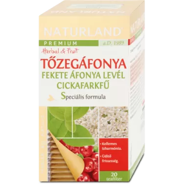 prémium tőzegáfonya fekete áfonya levél cickafarkfű tea 20db