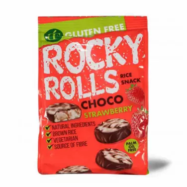 Rocky Rolls eper ízű puffasztott rizs korong csoki bevonat 70 g