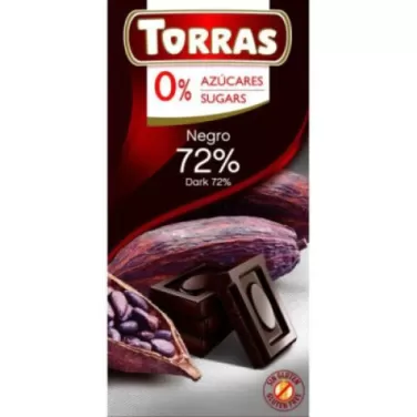 gluténmentes étcsokoládé 72% hozzáadott cukor nélkül 75 g
