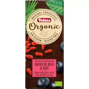 gluténmentes étcsokoládé goji bogyóval és acai porral 100 g